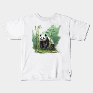 panda bear standing in the middle of bamboo trees Kids T-Shirt